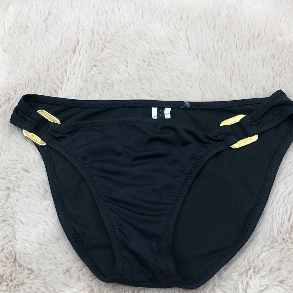 St John Sport Old Money Country Club black bikini with gold accent swimwear